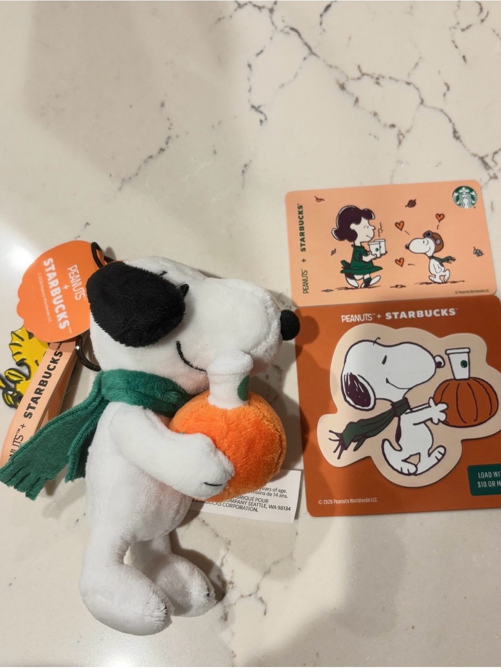 Starbucks x Peanuts Snoopy Pumpkin Plush Keychain & Collectible Gift Cards NWT